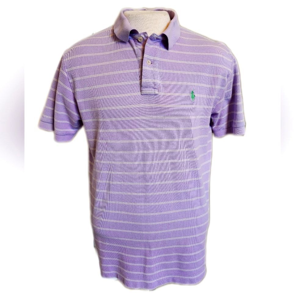 Polo by Ralph Lauren lavender polo shirt with white stripes, green logo L